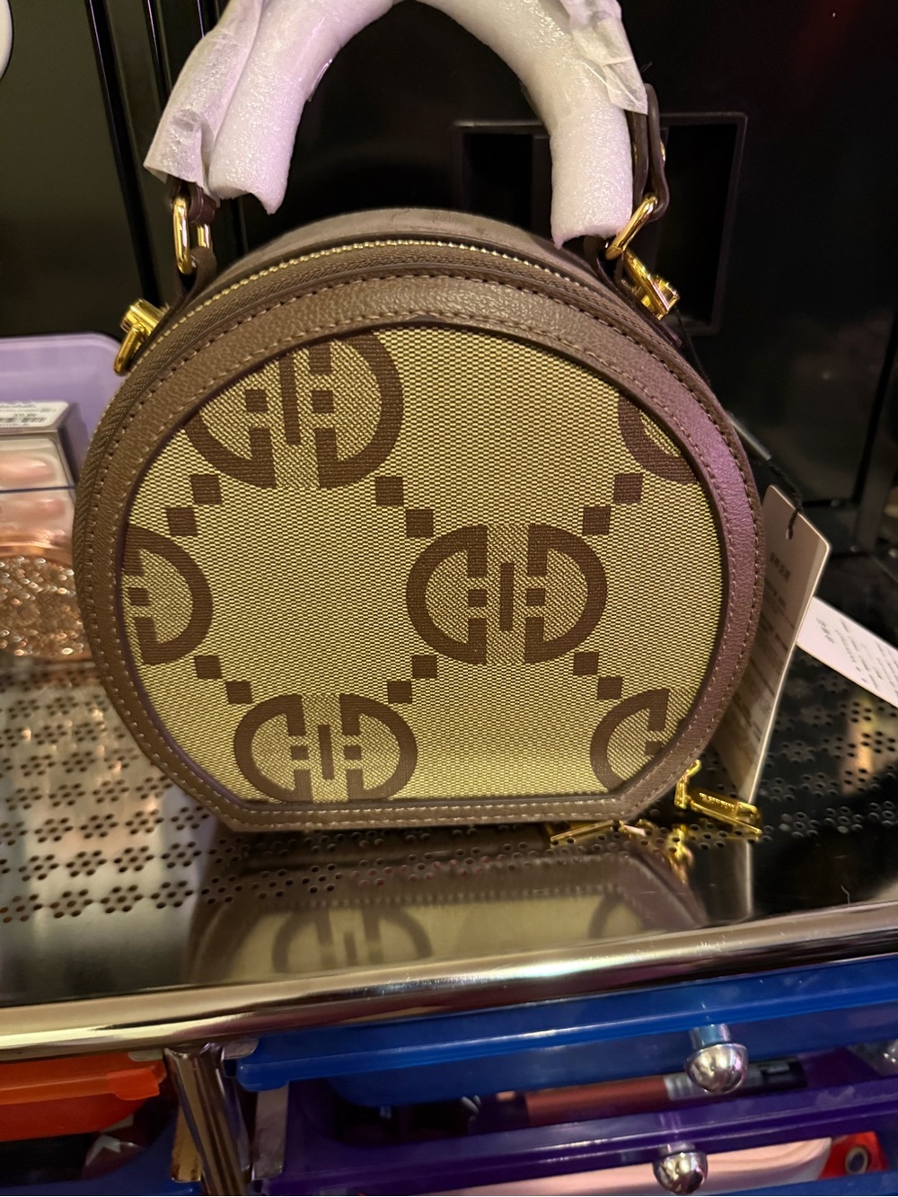 Valentino Brown and Beige Round Crossbody Bag